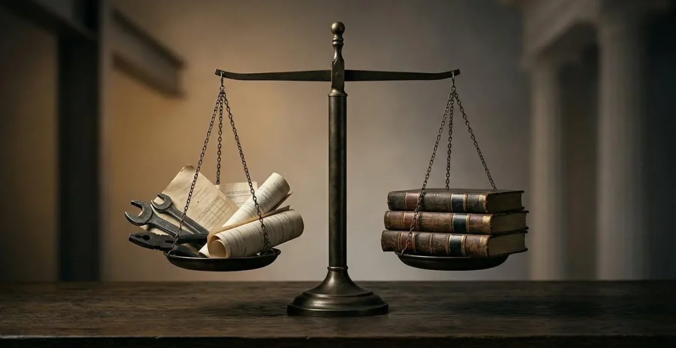 Scene symbolisant la contestation d'une expertise automobile avec elements juridiques et techniques