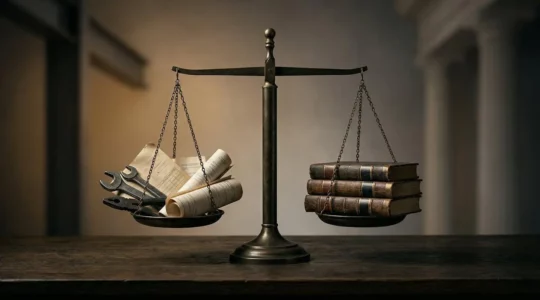 Scene symbolisant la contestation d'une expertise automobile avec elements juridiques et techniques