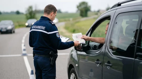 Contrôle routier par les forces de l'ordre vérifiant les documents obligatoires d'un automobiliste