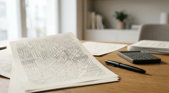 Documents d'assurance automobile avec stylo et calculatrice symbolisant l'analyse détaillée d'un devis