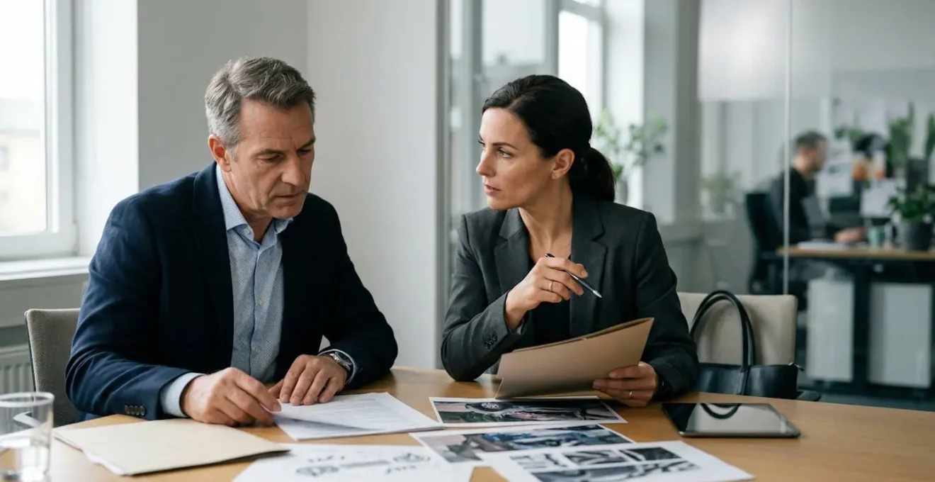 Confrontation stratégique entre experts automobiles lors d'une réunion contradictoire