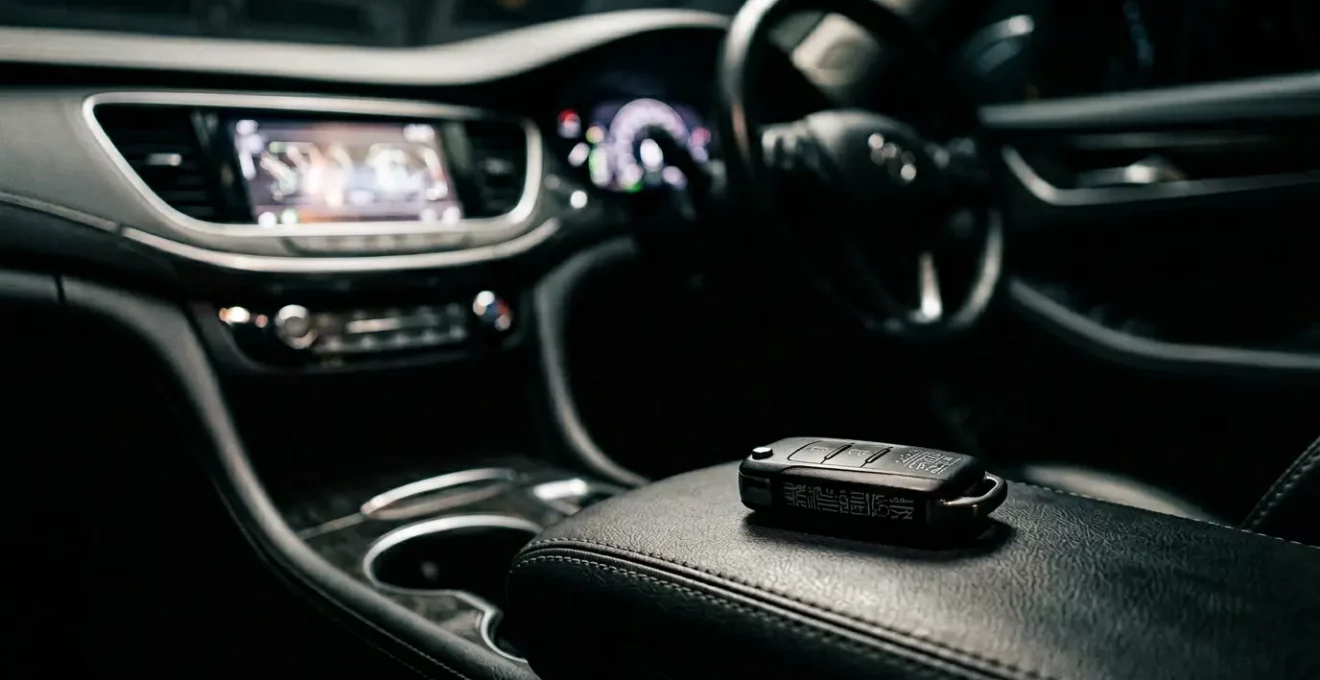 Voiture moderne avec système électronique de démarrage sans clé illustrant les risques de vol