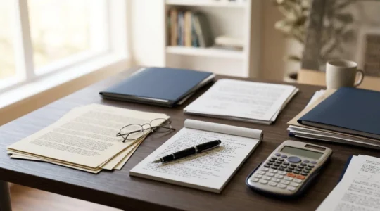 Professionnel examinant des documents d'expertise automobile dans un bureau contemporain
